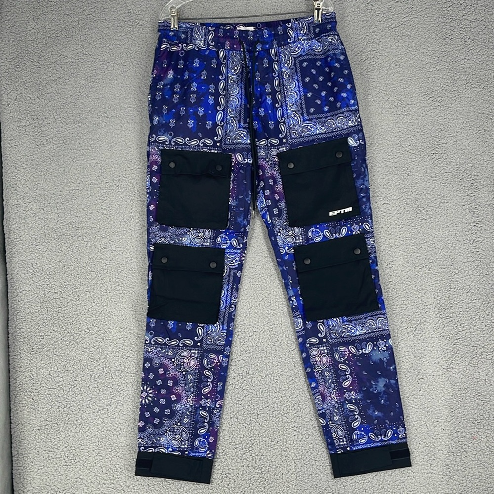 EPTM the perfect example blue & black paisley cargo pocket men’s Large joggers